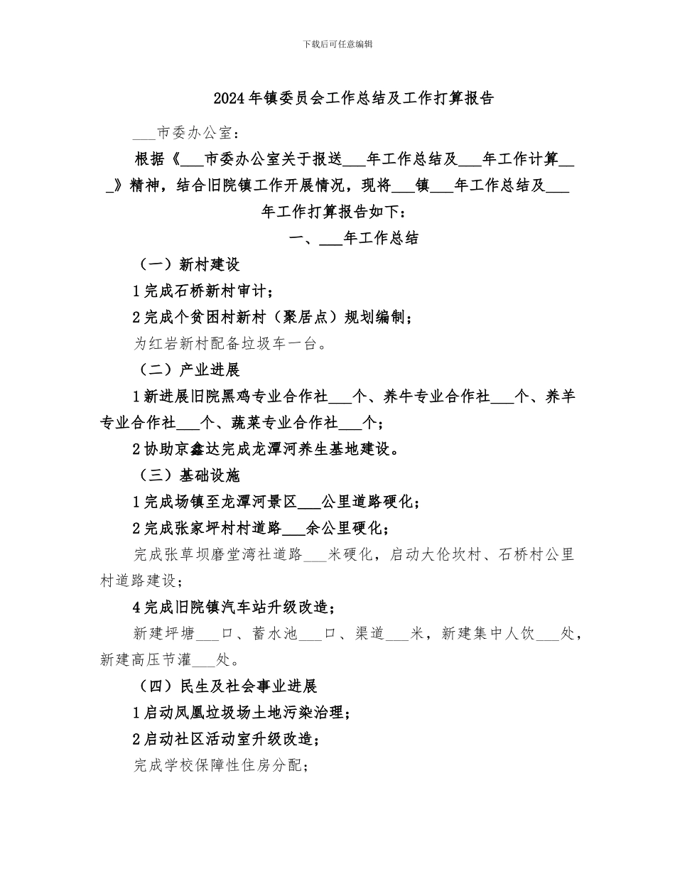 2024年镇委员会工作总结及工作打算报告_第1页