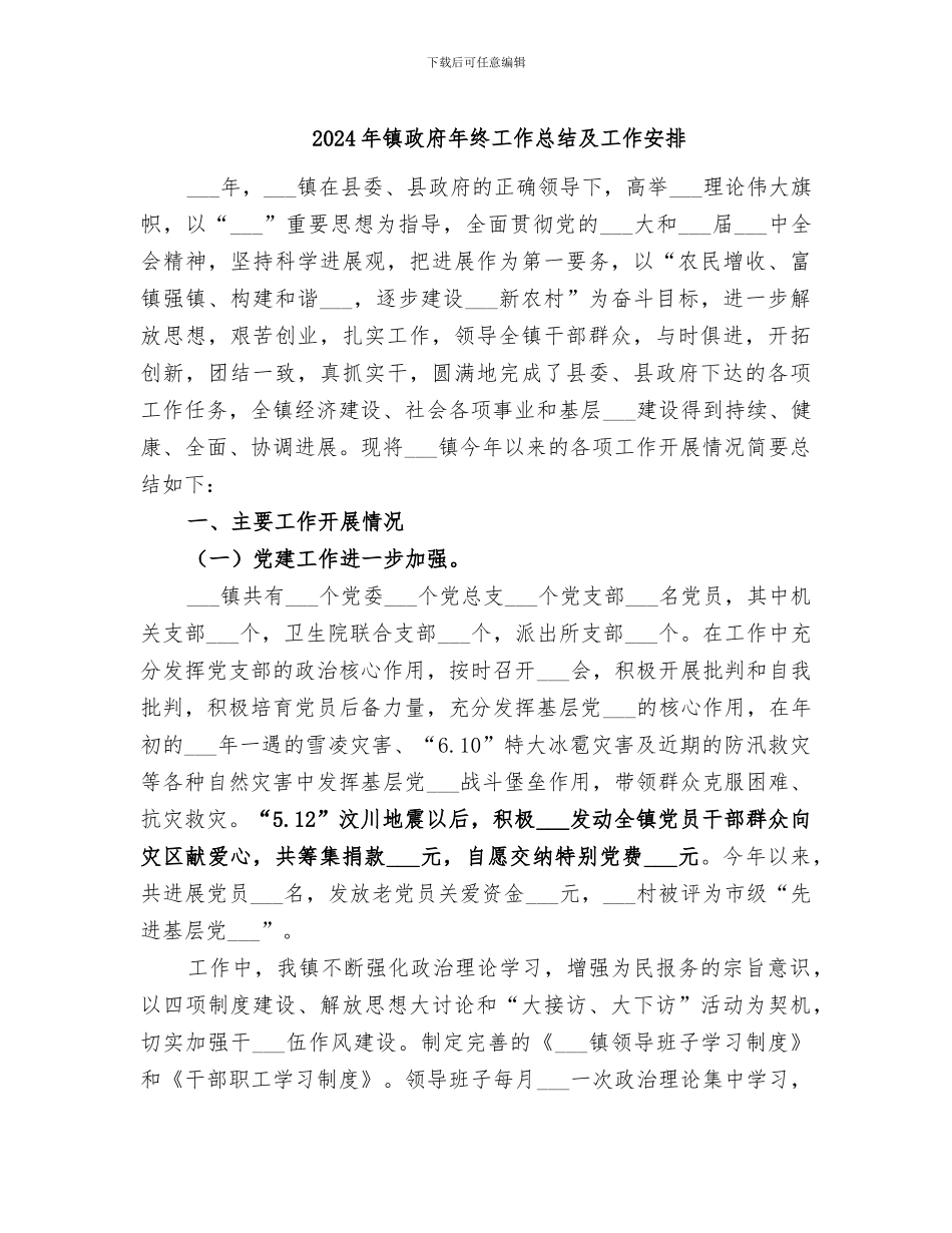 2024年镇政府年终工作总结及工作安排_第1页