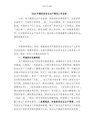 2024年镇政府安全生产情况工作总结
