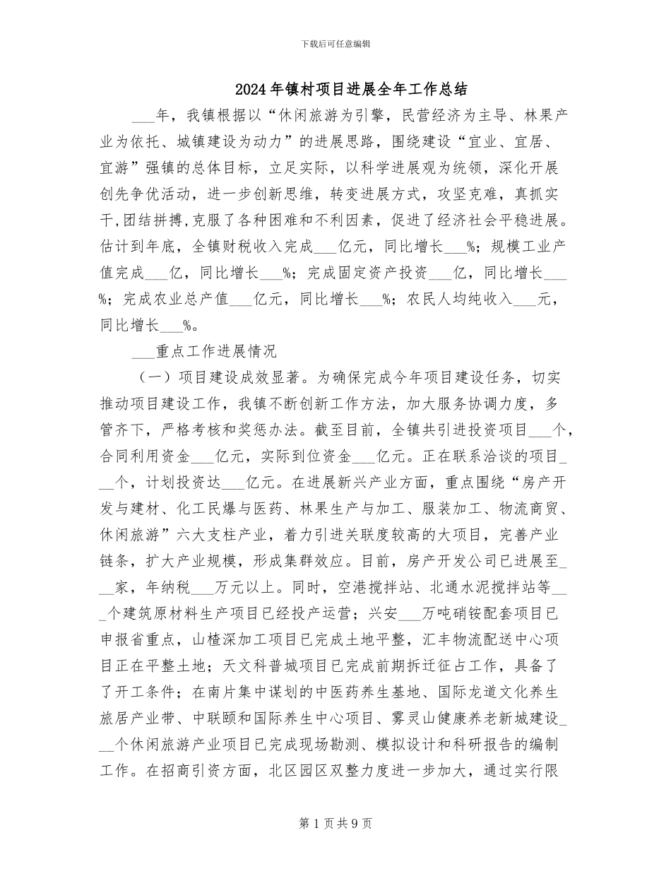 2024年镇村项目发展全年工作总结_第1页