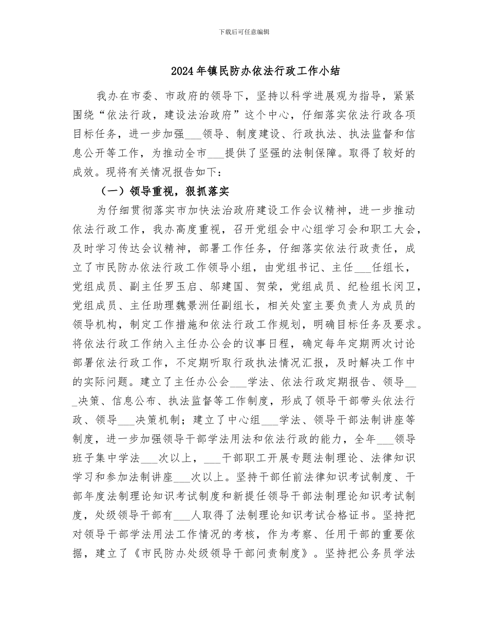 2024年镇民防办依法行政工作小结_第1页