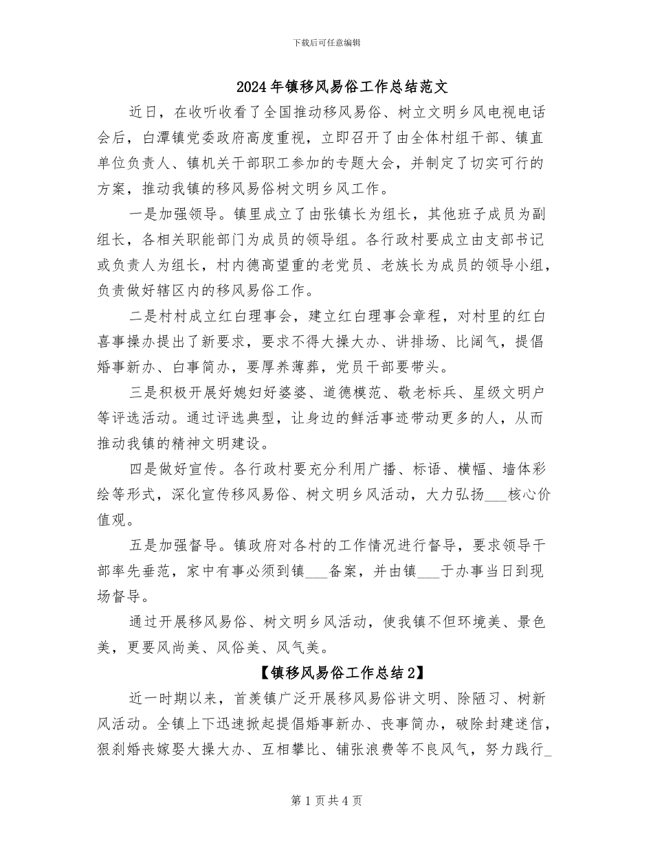 2024年镇移风易俗工作总结范文_第1页