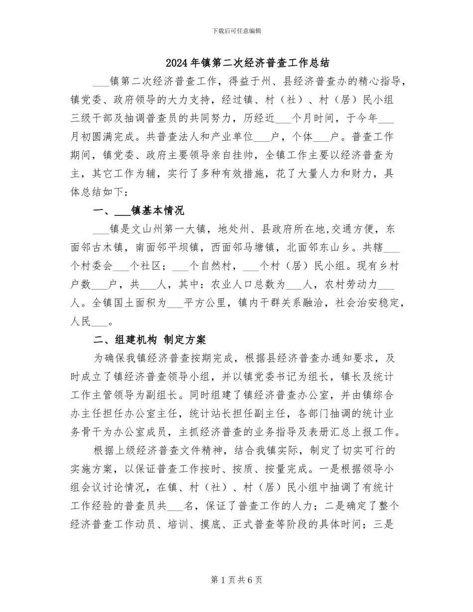 2024年镇第二次经济普查工作总结_第1页