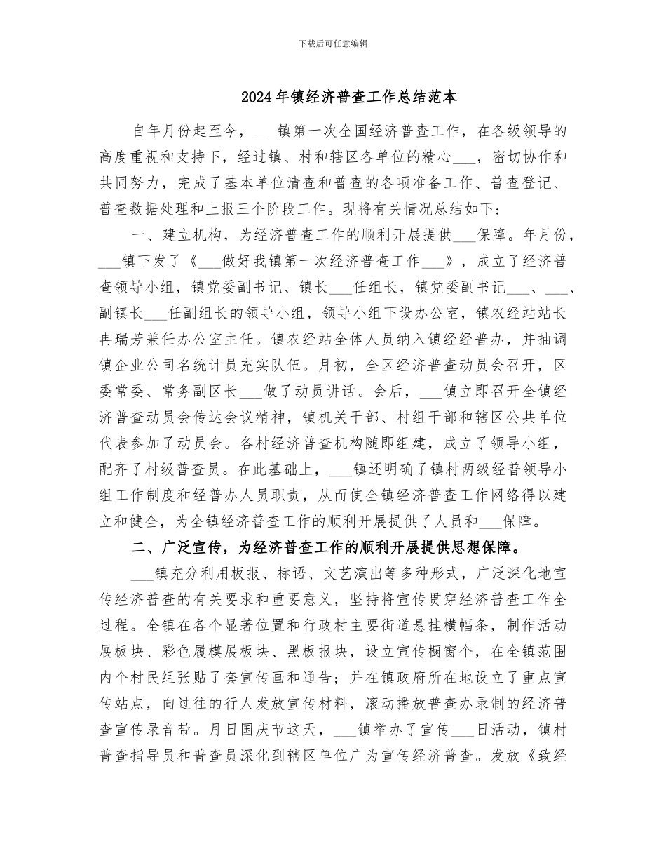 2024年镇经济普查工作总结范本_第1页