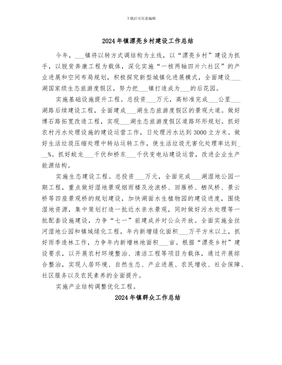 2024年镇美丽乡村建设工作总结_第1页