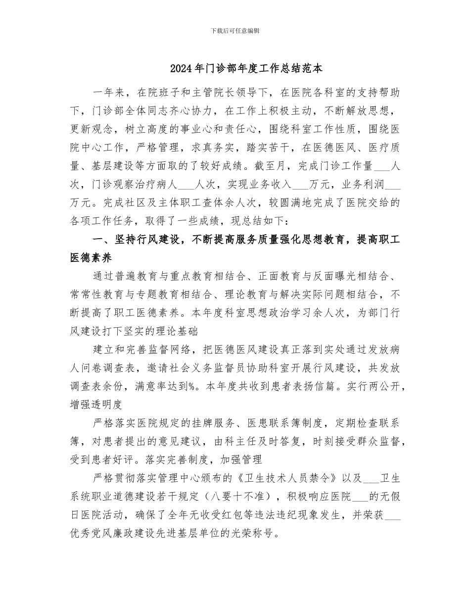 2024年门诊部年度工作总结范本_第1页