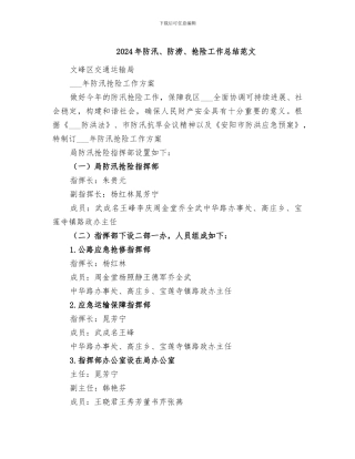 2024年防汛、防涝、抢险工作总结范文