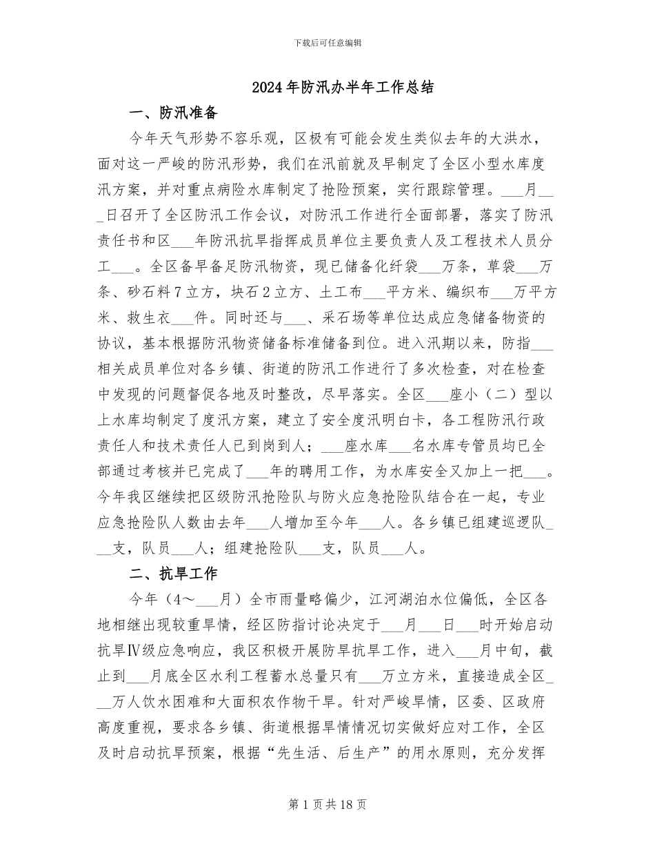 2024年防汛办半年工作总结_第1页