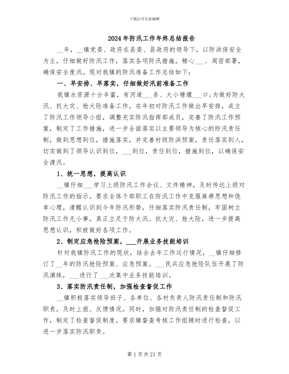 2024年防汛工作年终总结报告_第1页
