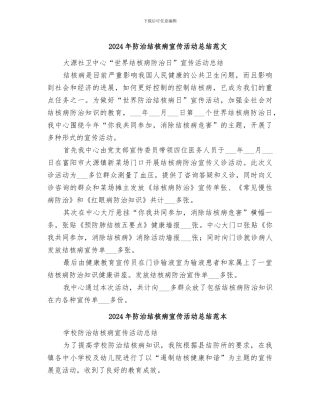 2024年防治结核病宣传活动总结范文