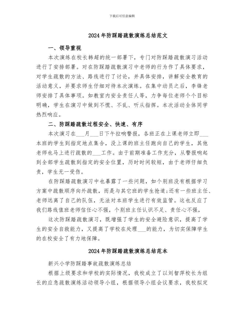 2024年防踩踏疏散演练总结范文_第1页