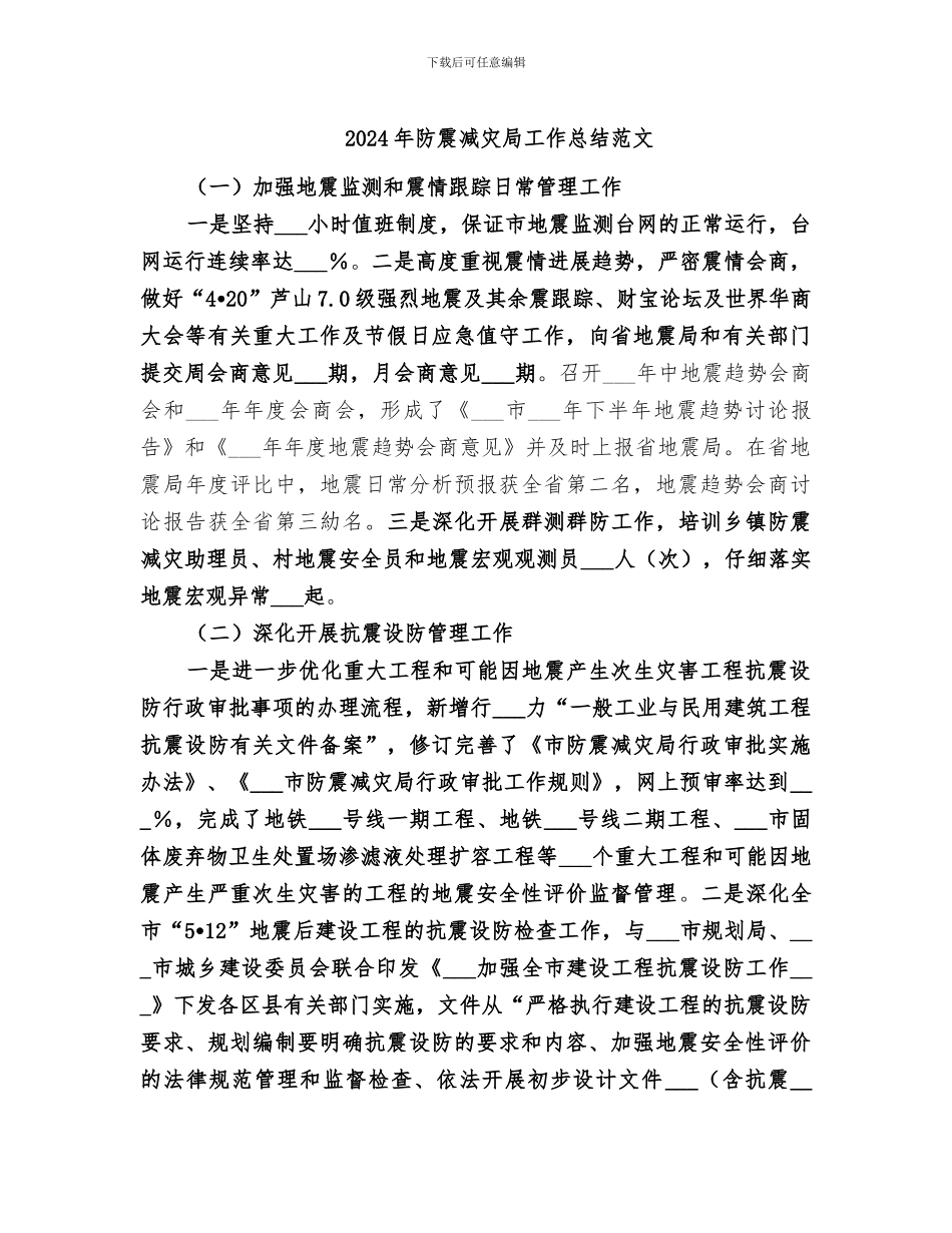 2024年防震减灾局工作总结范文_第1页
