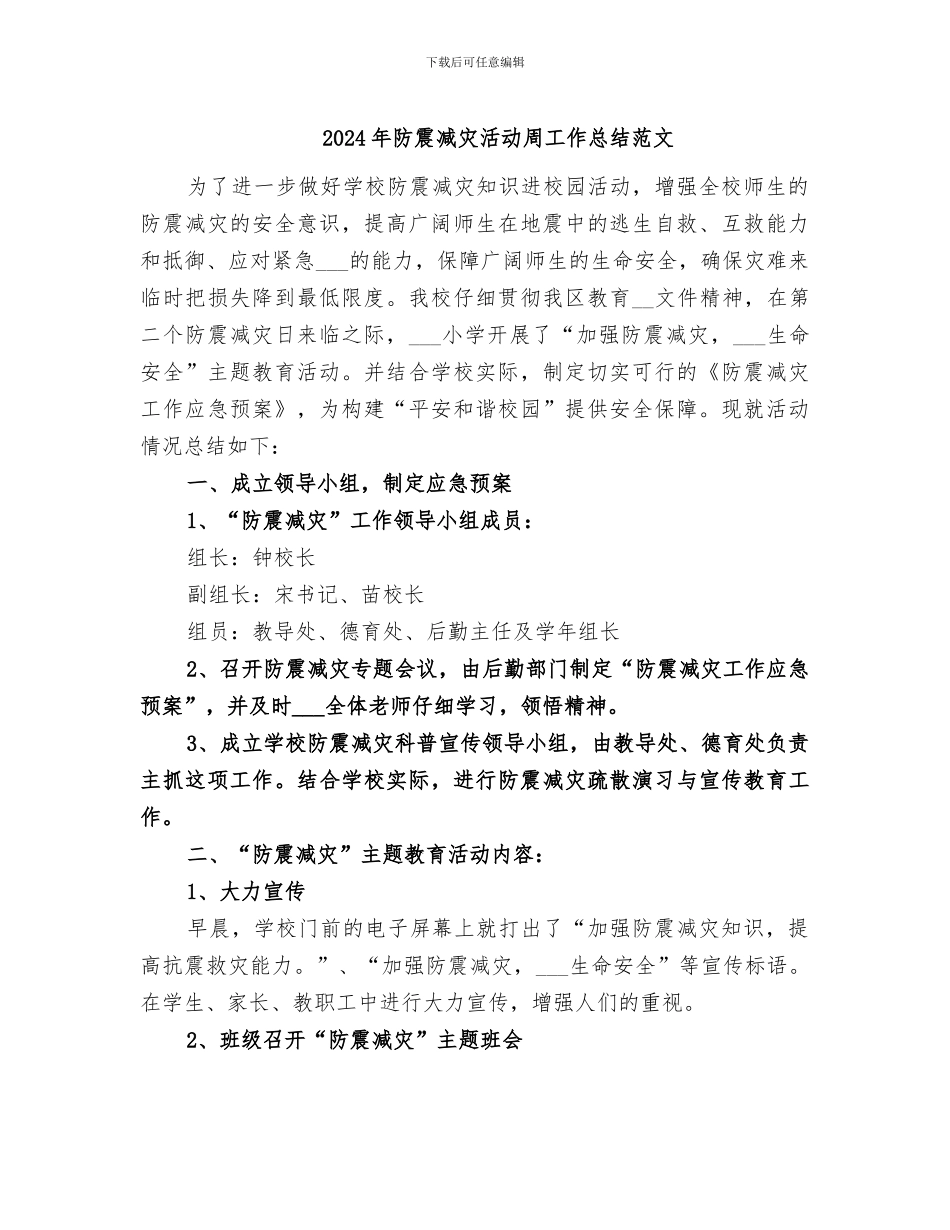 2024年防震减灾活动周工作总结范文_第1页