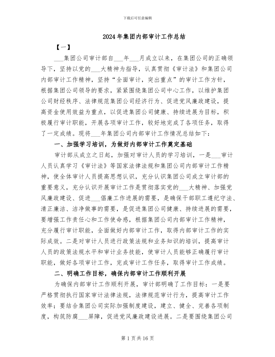 2024年集团内部审计工作总结_第1页