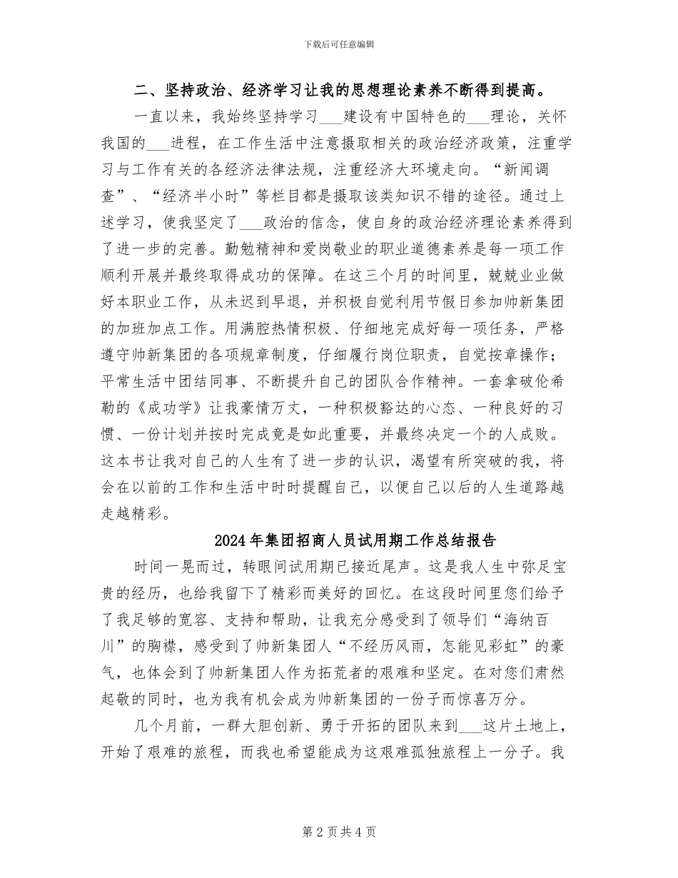 2024年集团招商人员试用期工作总结_第2页