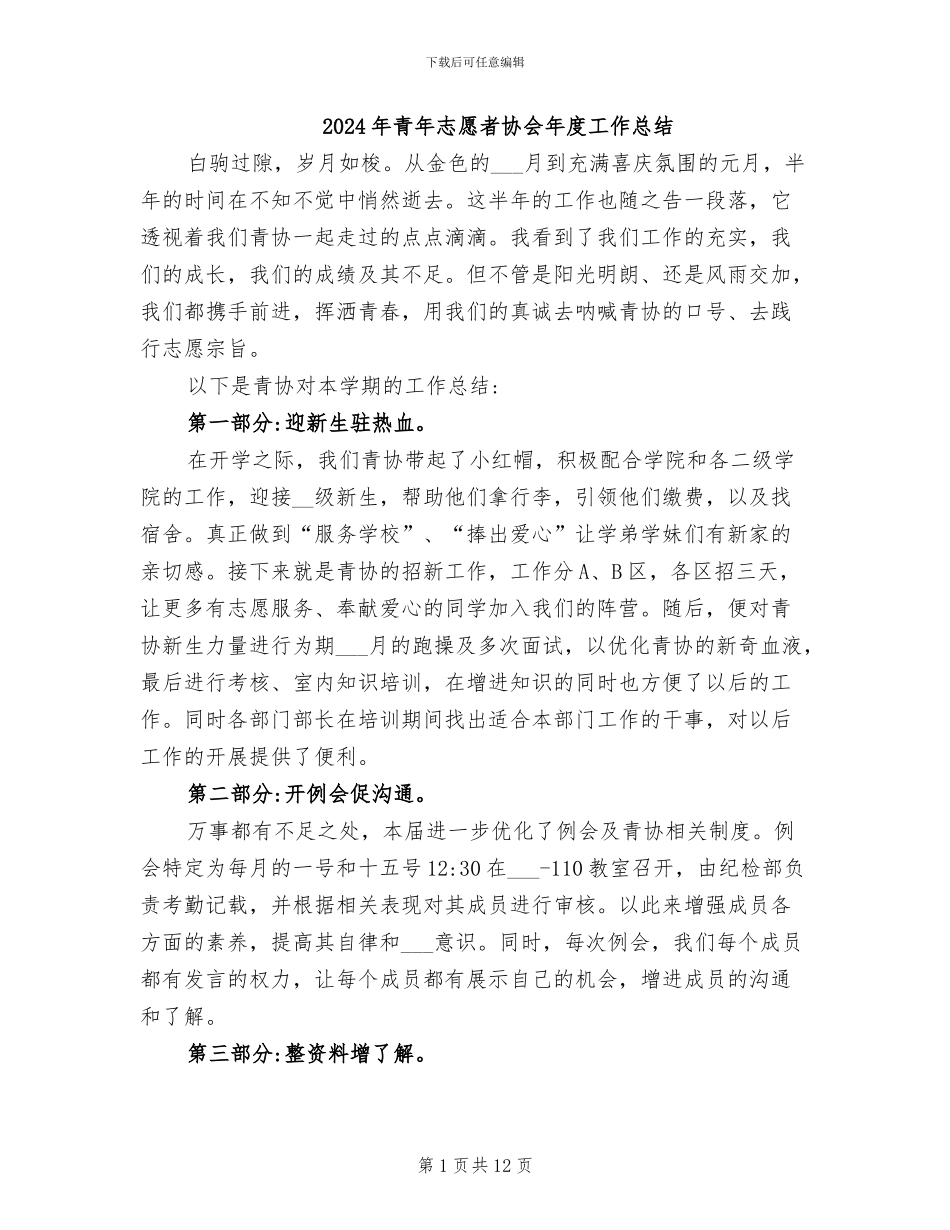 2024年青年志愿者协会年度工作总结_第1页