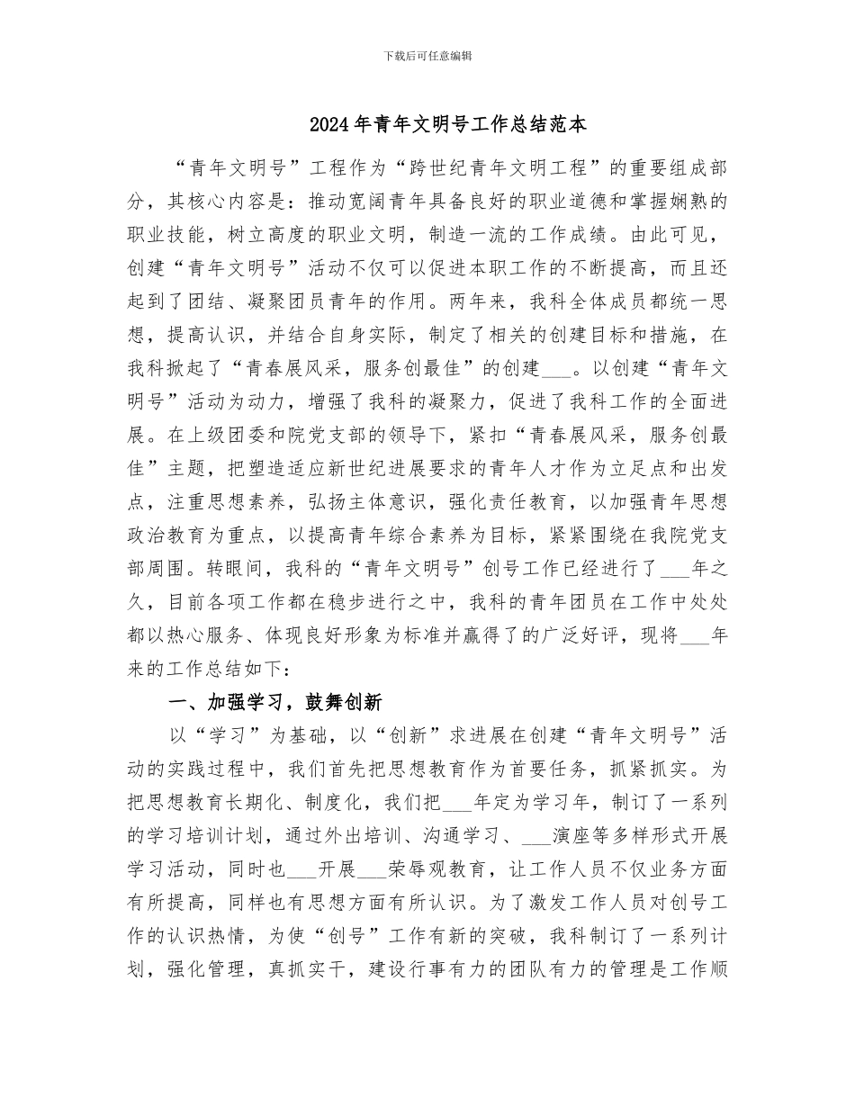 2024年青年文明号工作总结范本_第1页