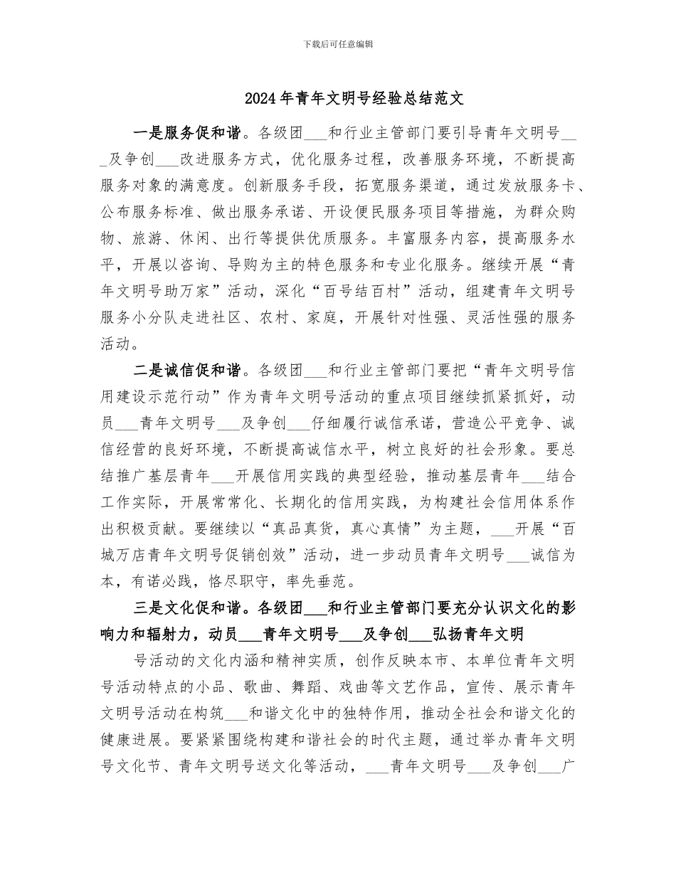 2024年青年文明号经验总结范文_第1页