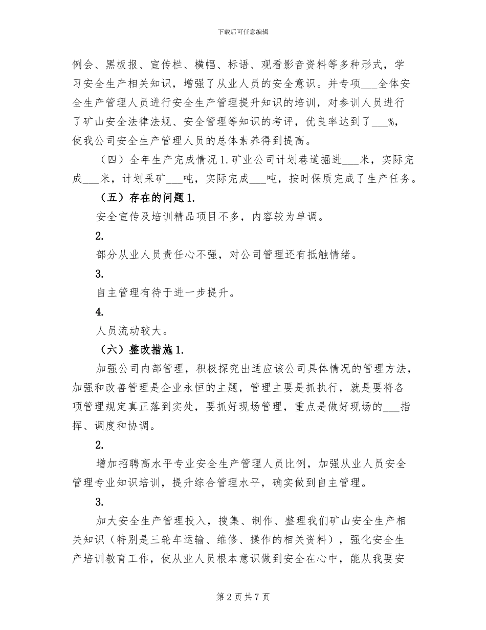 2024年非煤矿山年终安全生产工作总结_第2页