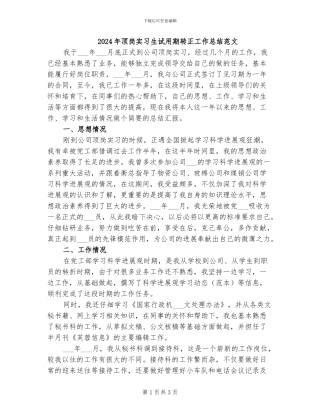 2024年顶岗实习生试用期转正工作总结范文