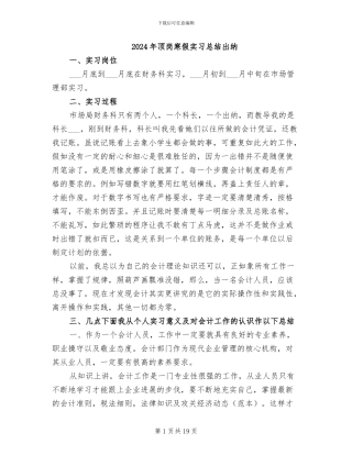 2024年顶岗寒假实习总结出纳