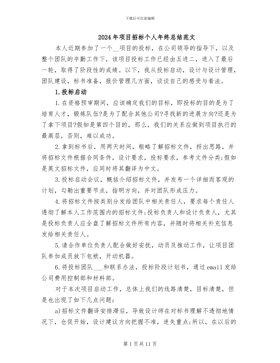 2024年项目招标个人年终总结范文_第1页
