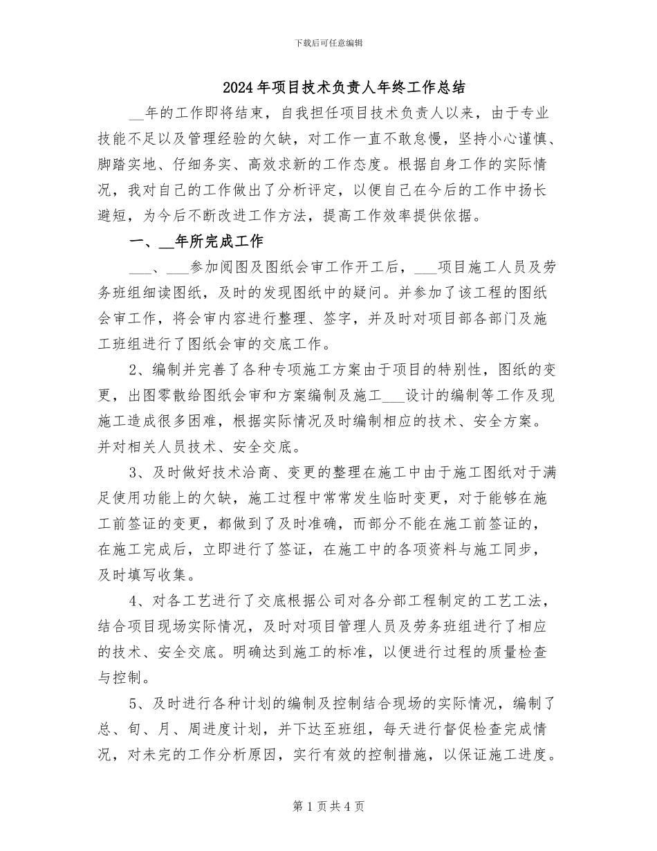 2024年项目技术负责人年终工作总结_第1页