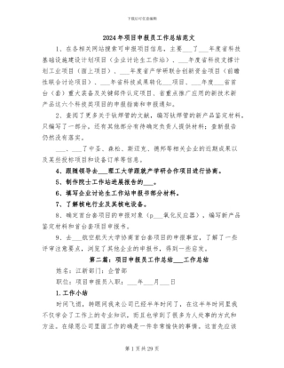 2024年项目申报员工作总结范文