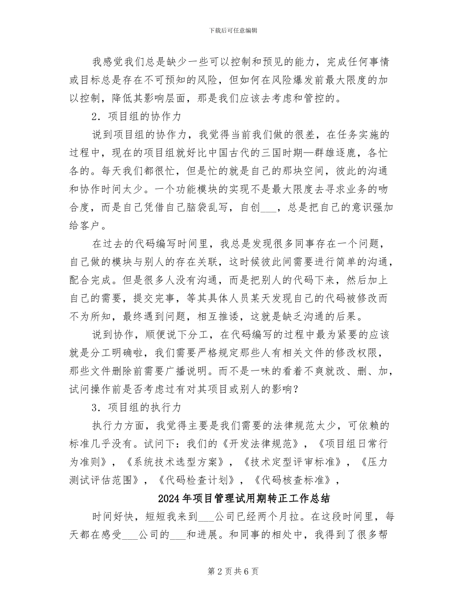 2024年项目管理试用期工作总结范文_第2页