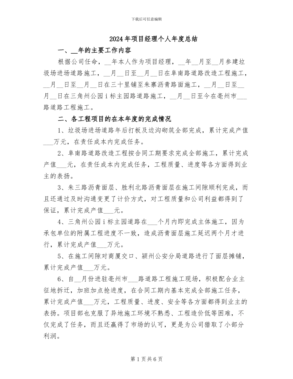 2024年项目经理个人年度总结_第1页