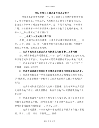 2024年项目经理年度工作总结范文