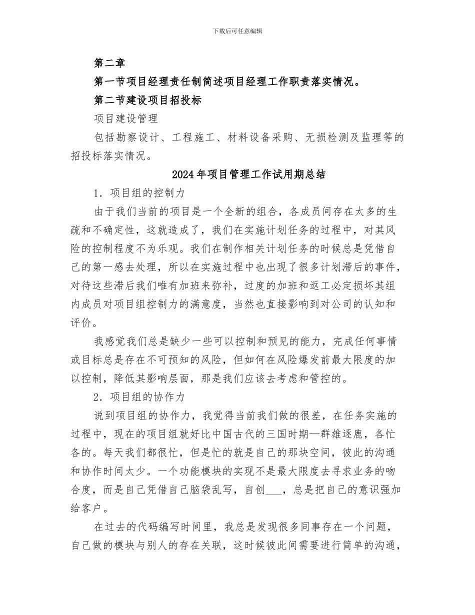 2024年项目管理工作总结范本_第2页