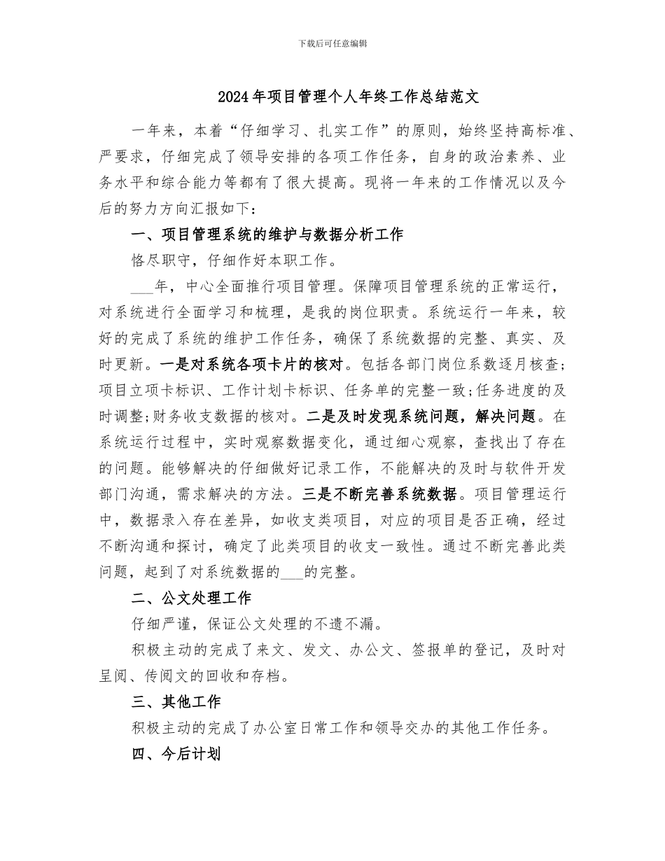 2024年项目管理个人年终工作总结范文_第1页