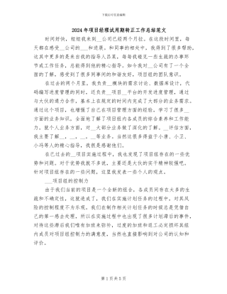 2024年项目经理试用期转正工作总结范文