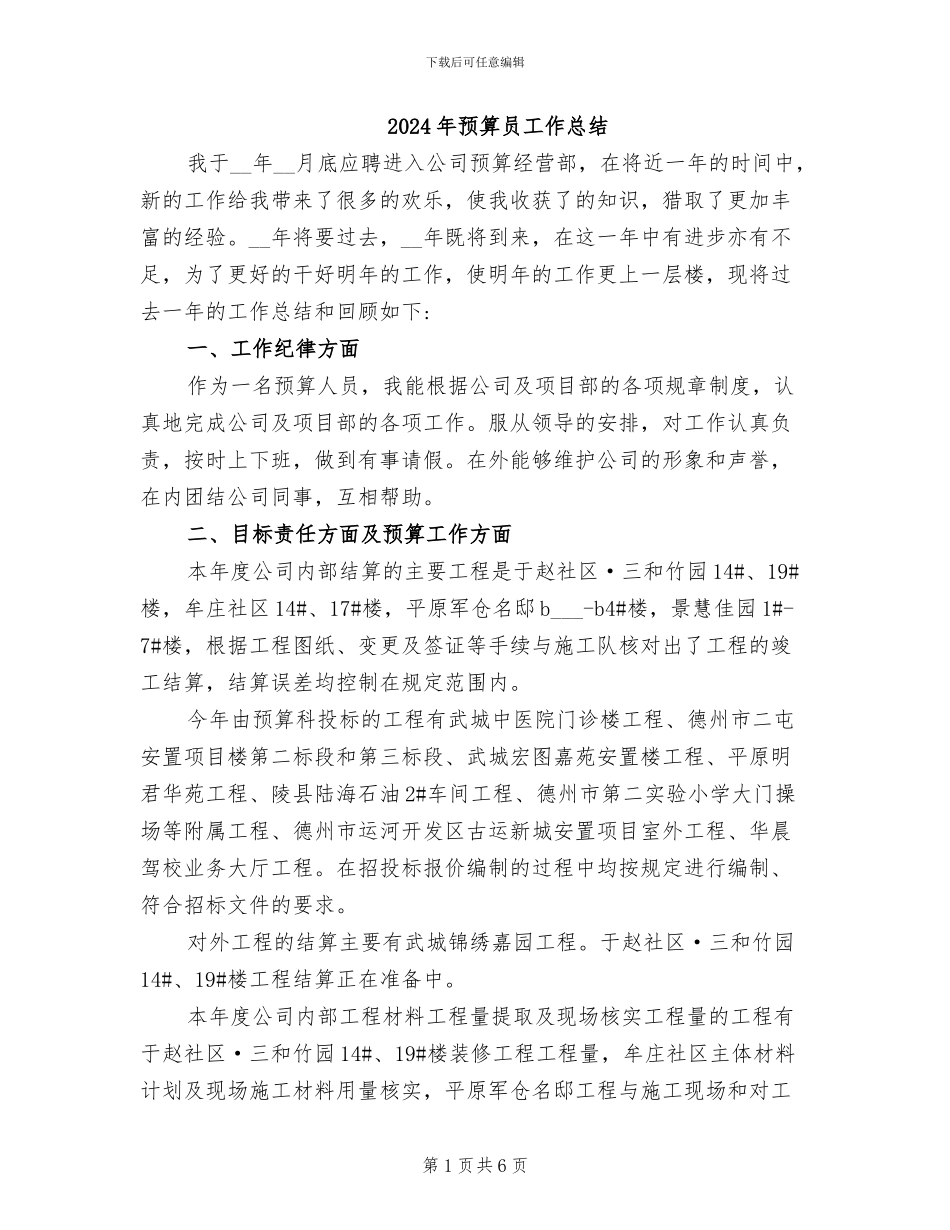 2024年预算员工作总结_第1页