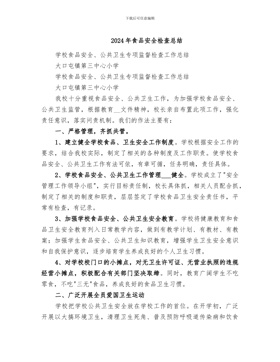2024年食品安全检查总结_第1页