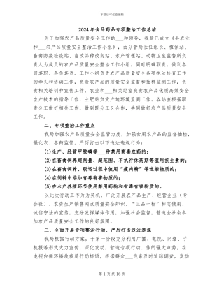 2024年食品药品专项整治工作总结