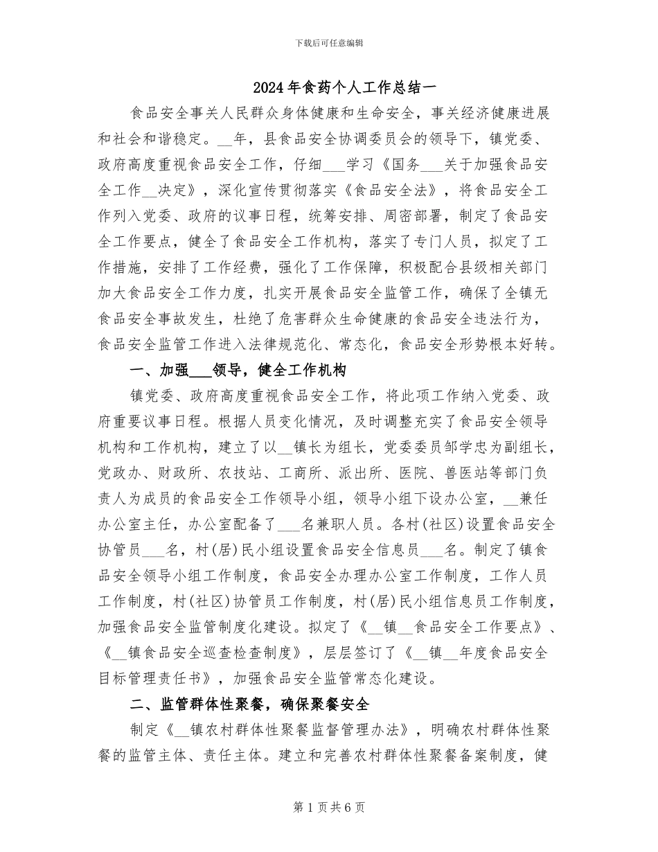 2024年食药个人工作总结一_第1页