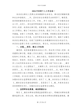2024年食药个人工作总结一
