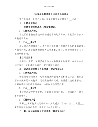 2024年马哲原理及方法论总结范本