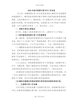 2024年驻外招商引资半年工作总结