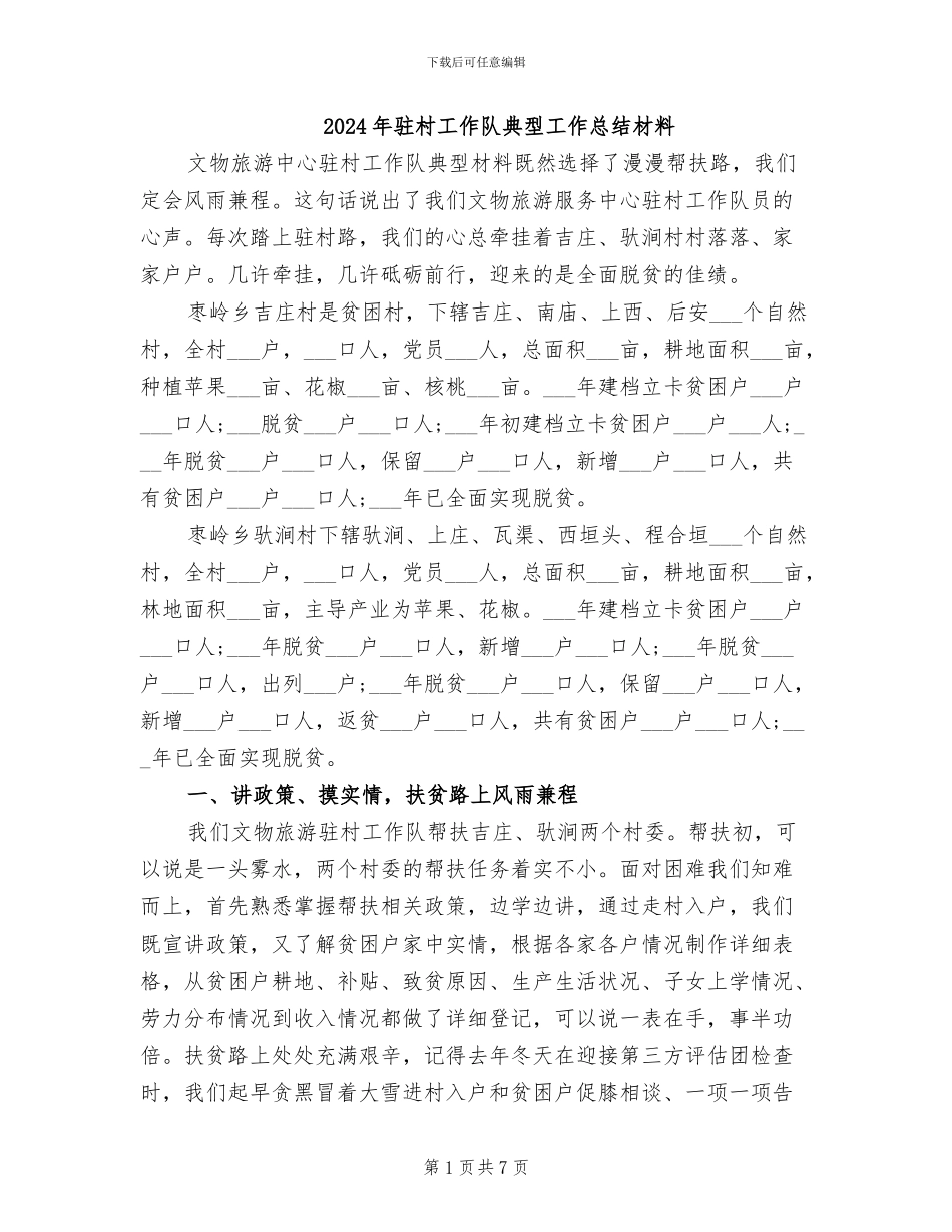 2024年驻村工作队典型工作总结材料_第1页