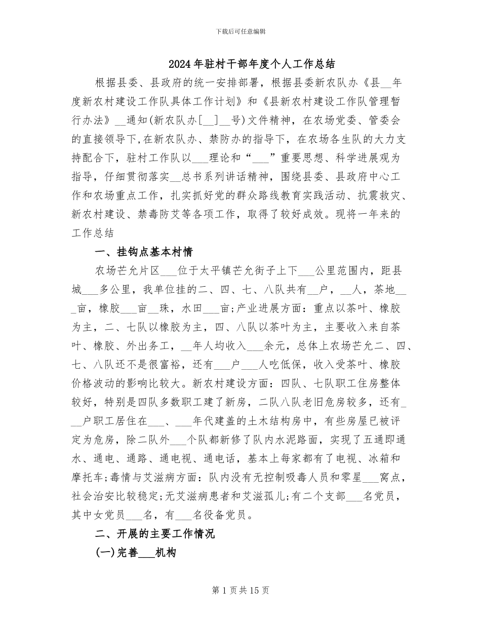 2024年驻村干部年度个人工作总结_第1页
