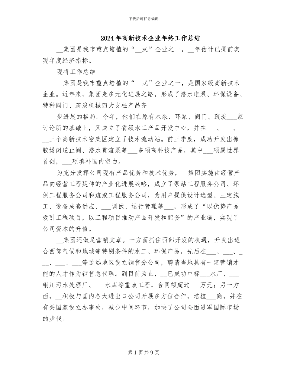2024年高新技术企业年终工作总结_第1页