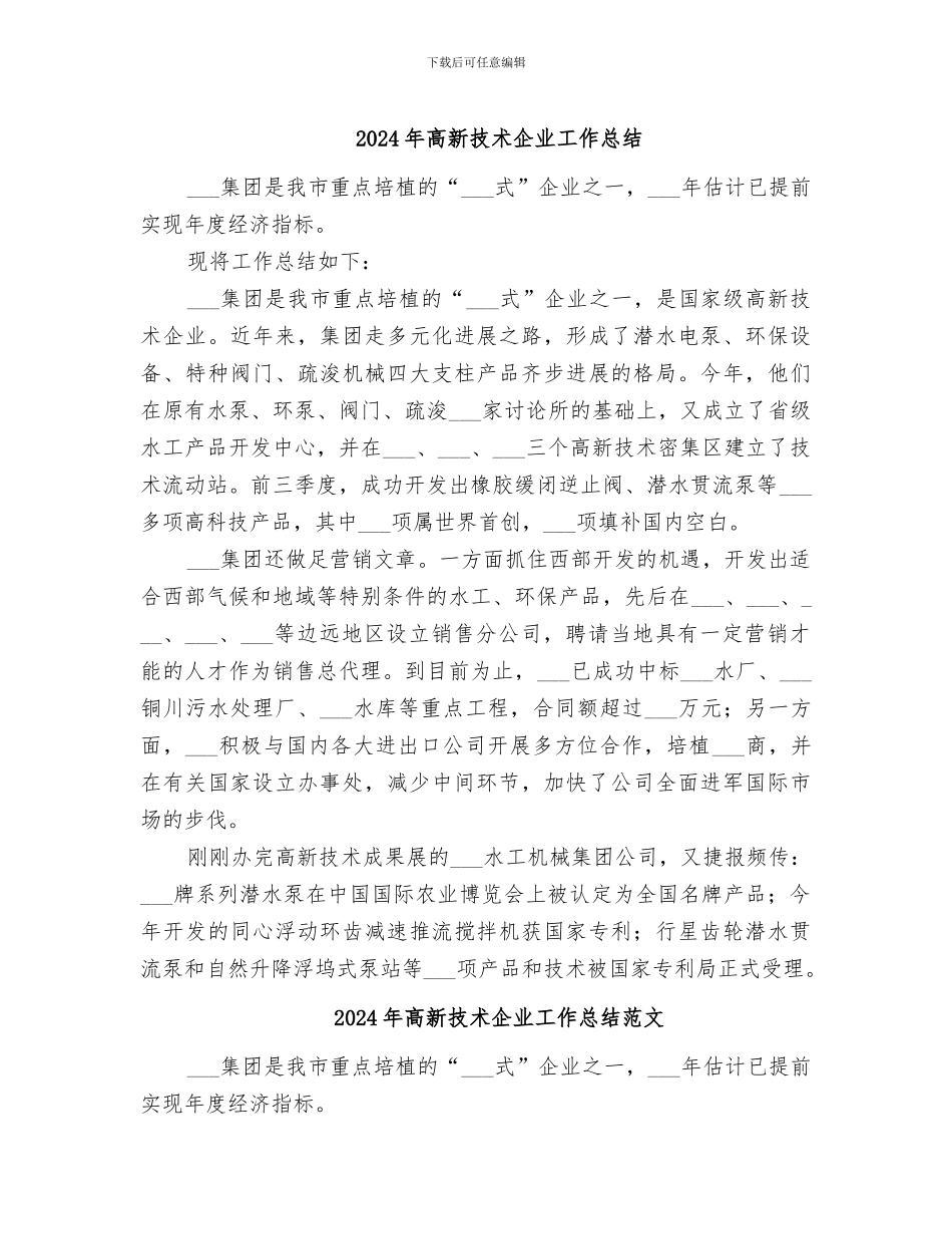 2024年高新技术企业工作总结_第1页