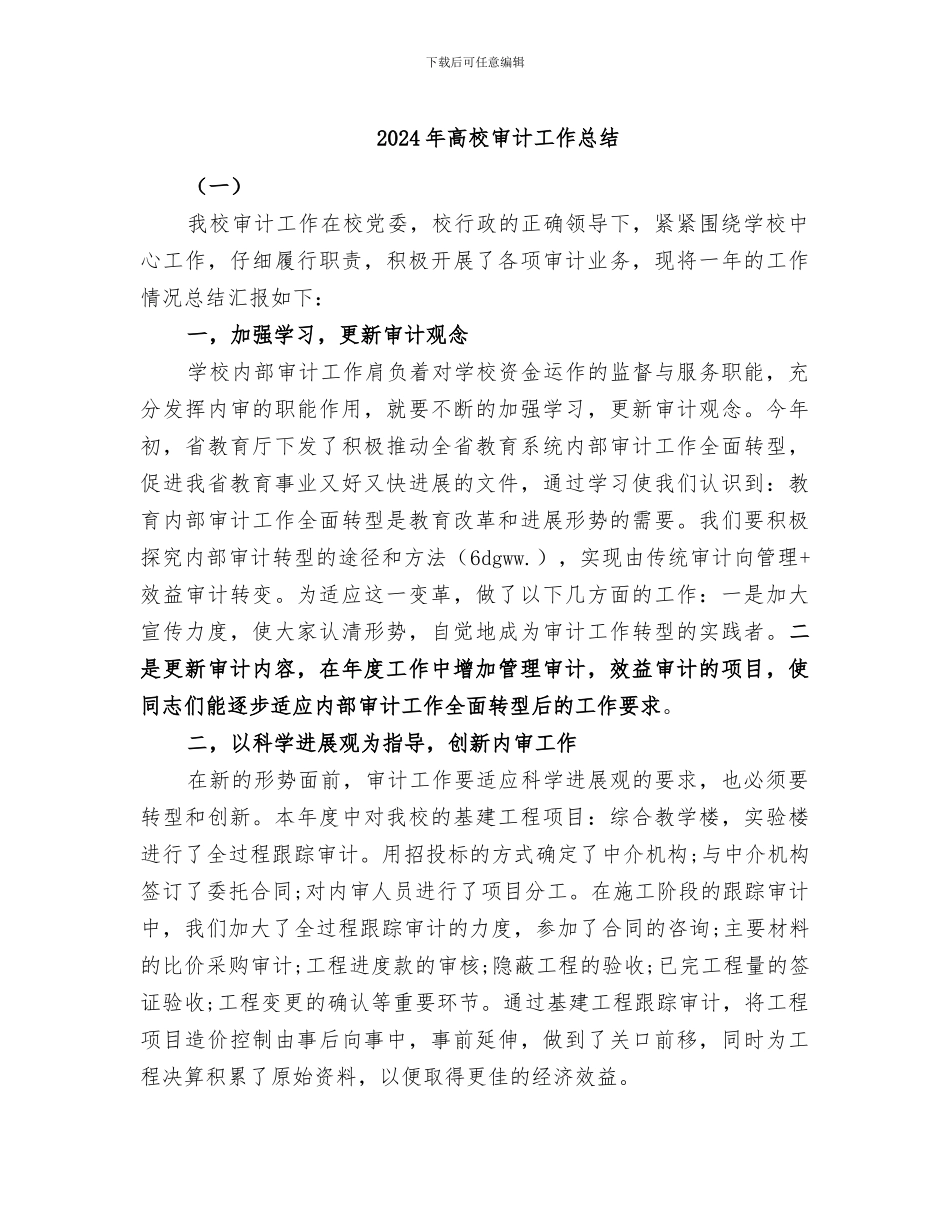 2024年高校审计工作总结_第1页
