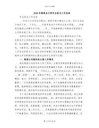 2024年高级会计师专业技术工作总结