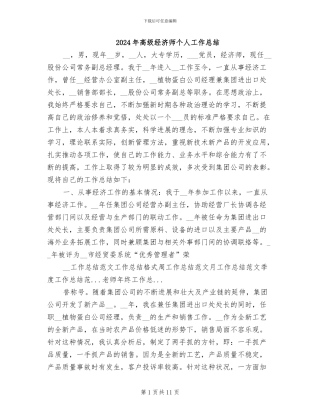 2024年高级经济师个人工作总结