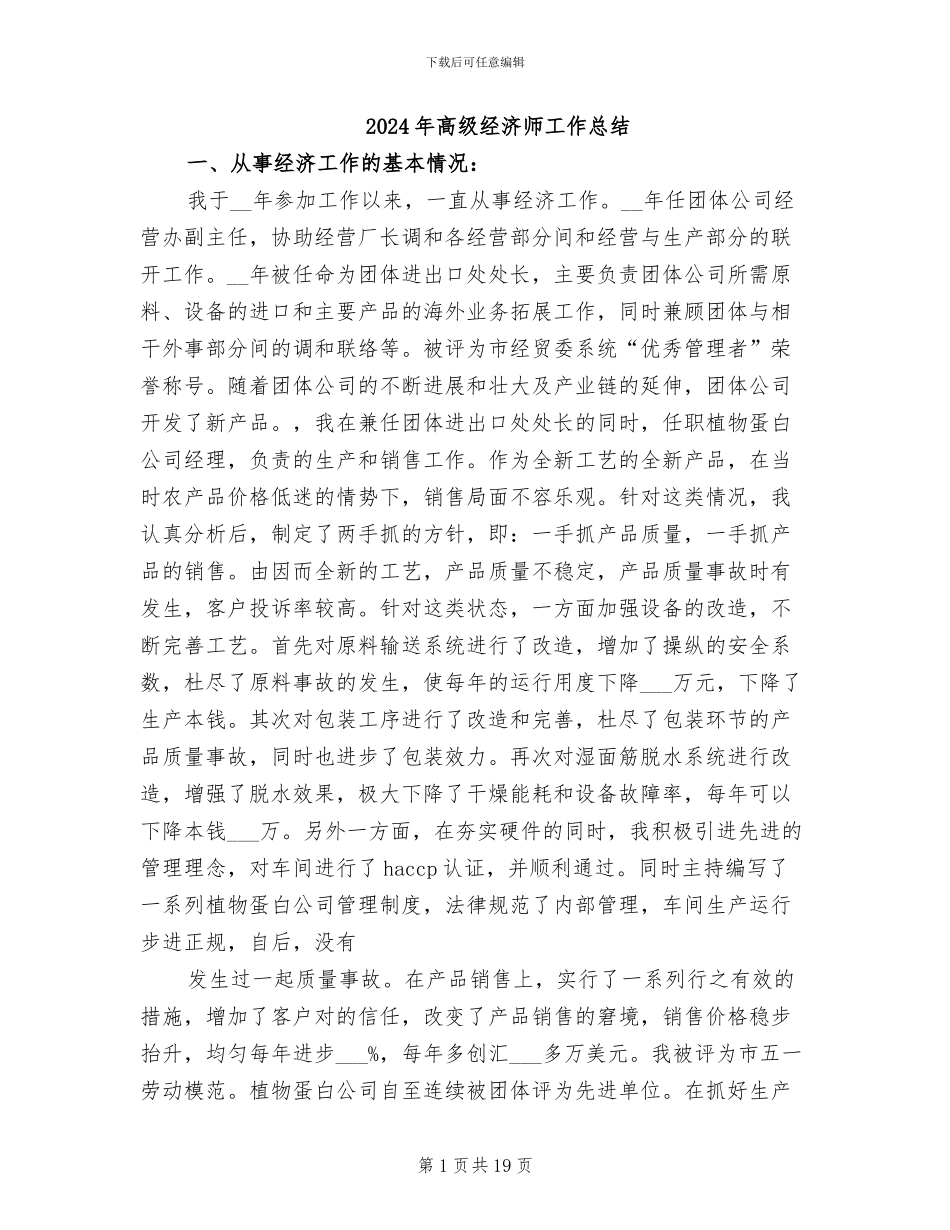 2024年高级经济师工作总结_第1页