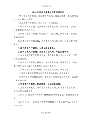 2024年高考化学实验现象总结归纳